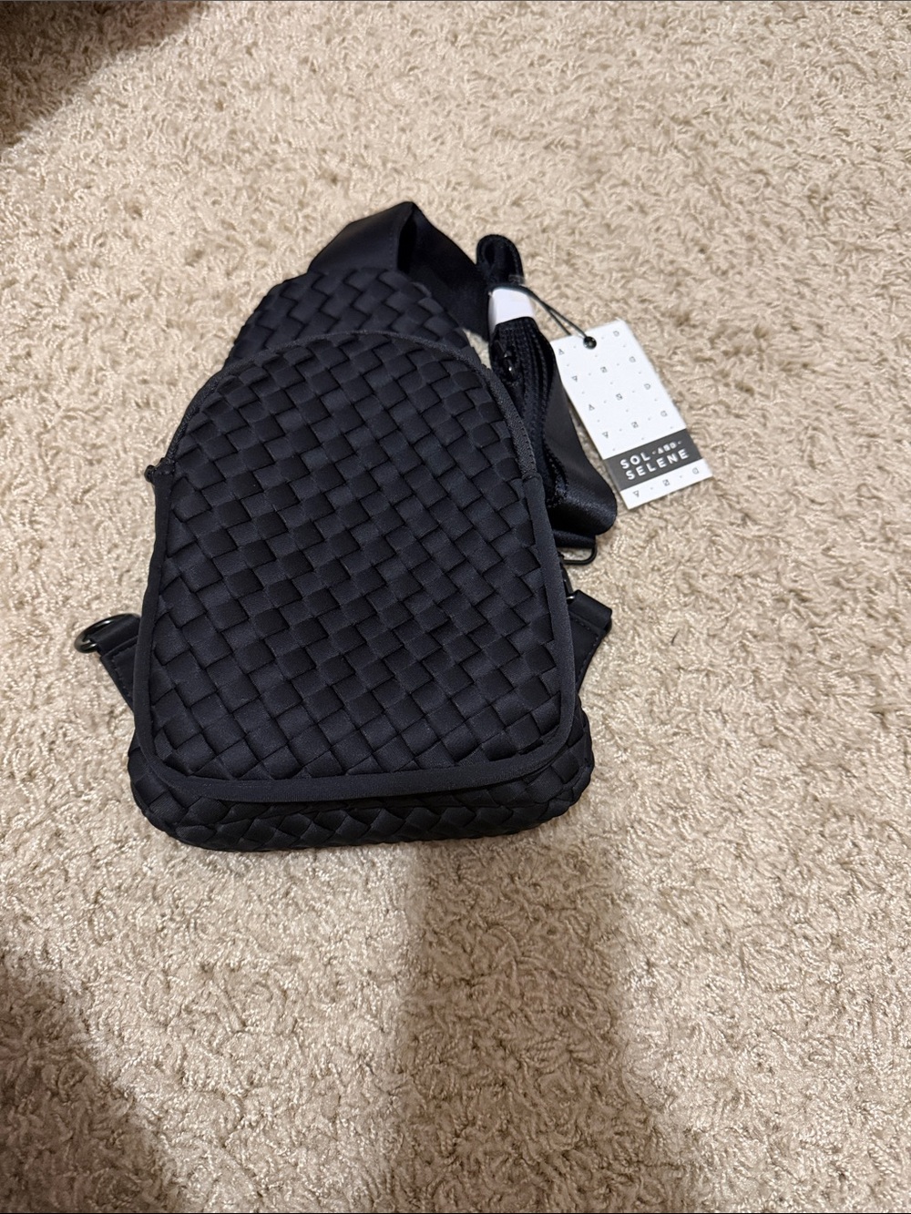 SOL & SELENE Black Woven Men's Crossbody Sling Bag